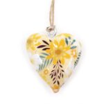Grand cœur décoratif en bois - Fleurie jaune