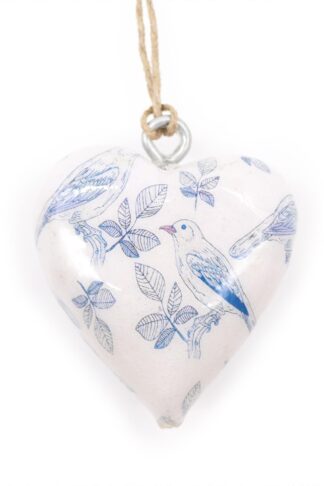 Grand cœur décoratif en bois - Oiseau bleu